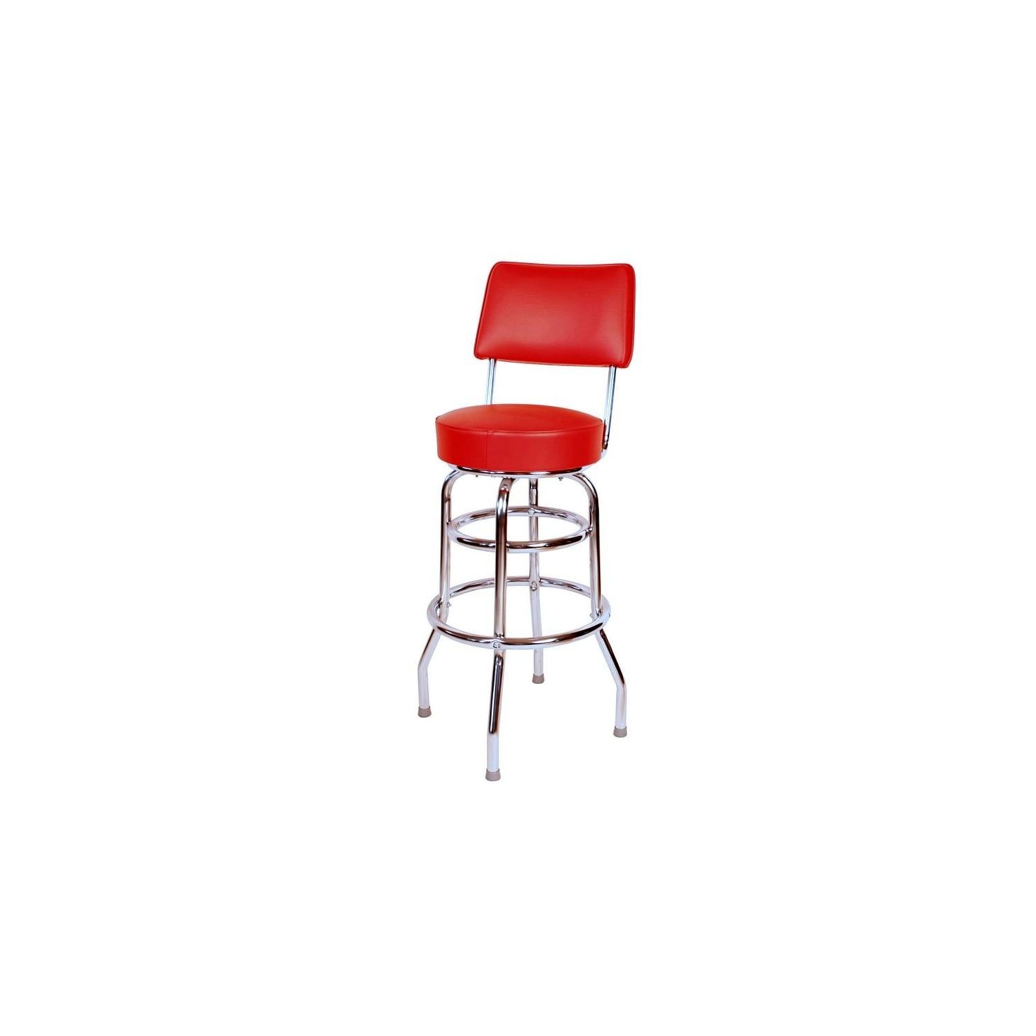 Red Vinyl Upholstered Swivel Bar Stool with Backrest