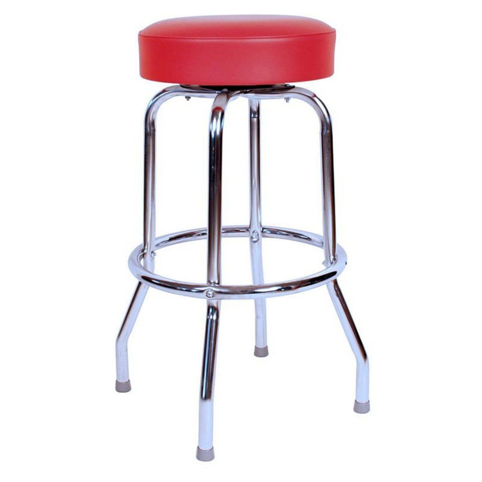 Retro Red Vinyl Swivel Barstool with Chrome Steel Frame, 30"