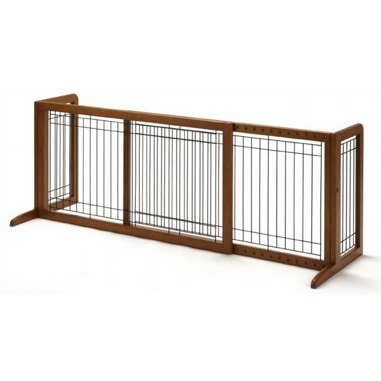 Large Brown Solid Wood and Metal Freestanding Pet Gate