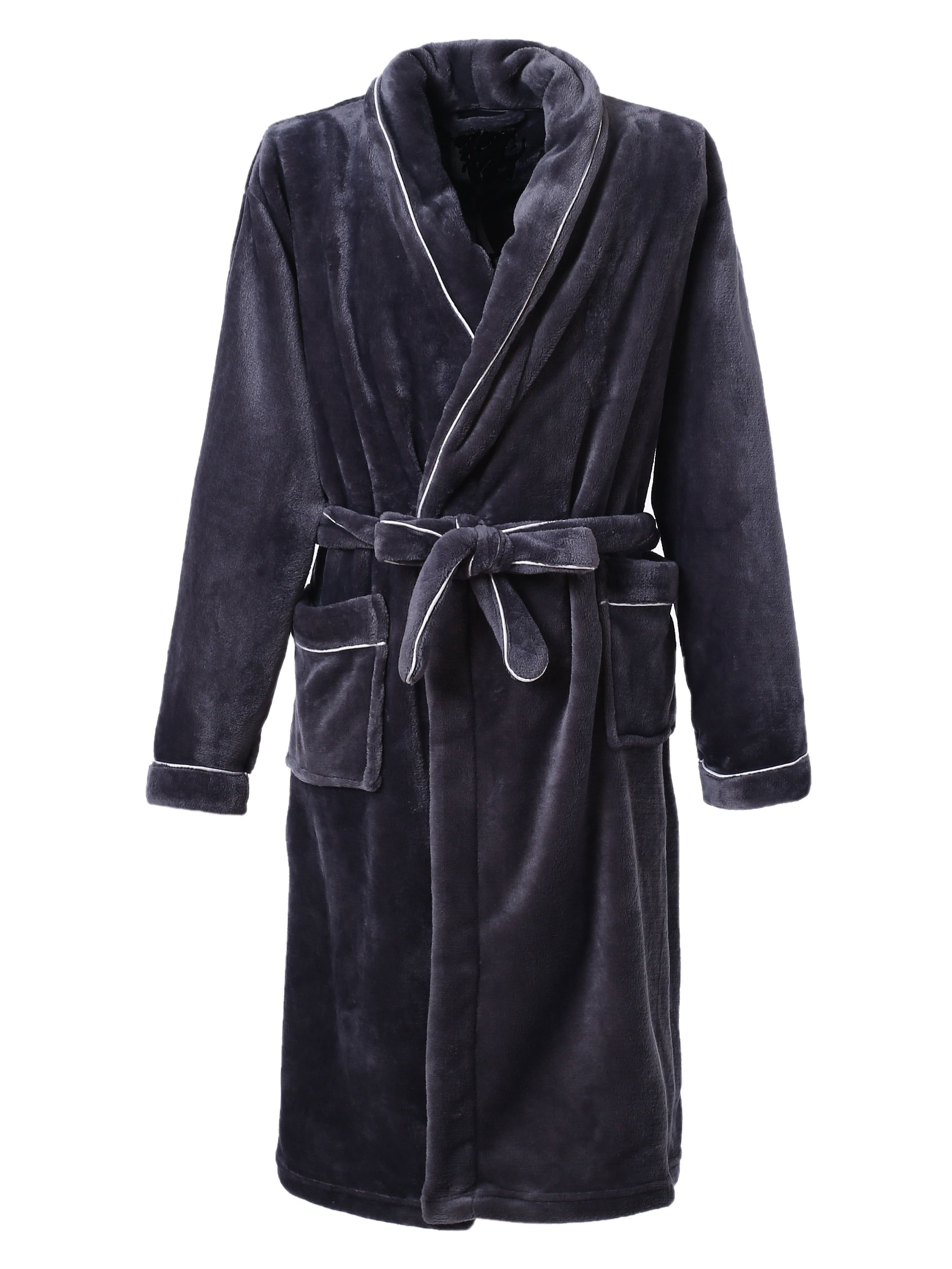 XL Gray Plush Fleece Shawl-Collar Bathrobe