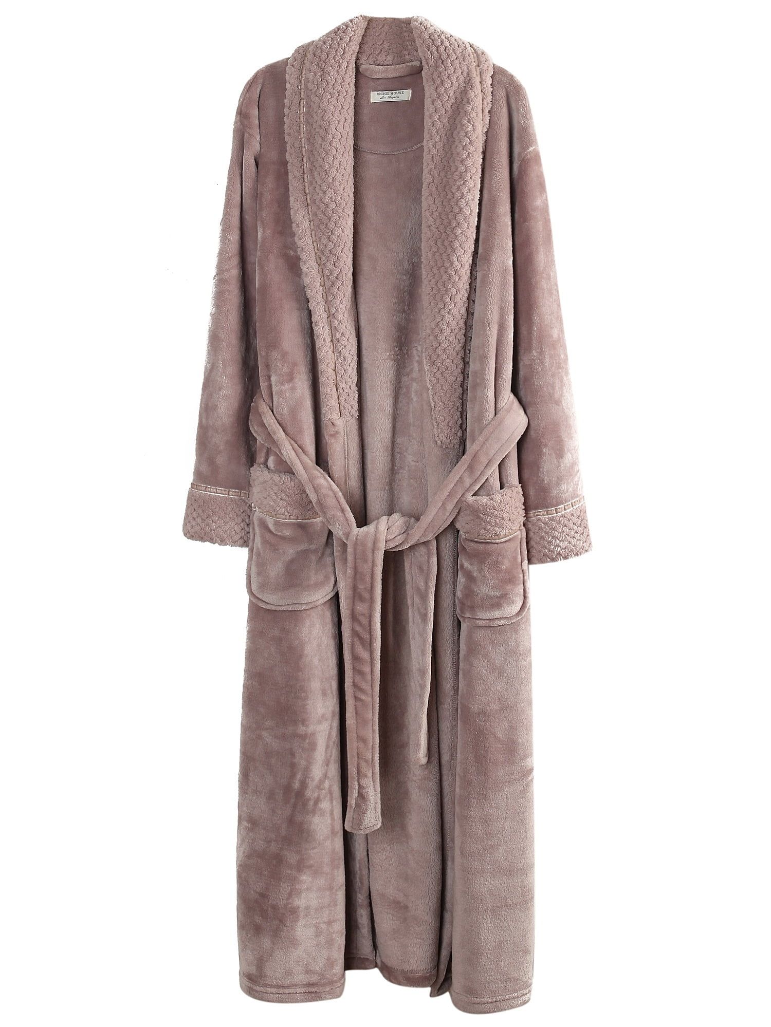 Medium Beige Plush Fleece Bathrobe with Belt