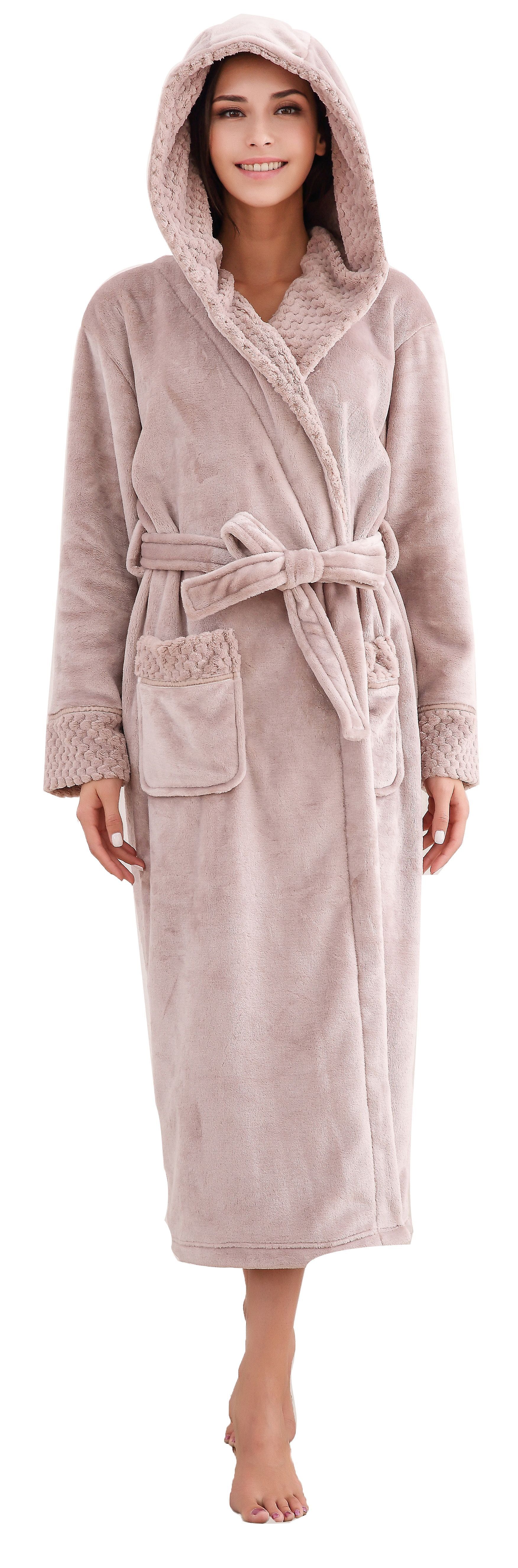 XL Soft Nude Fleece Hooded Bathrobe