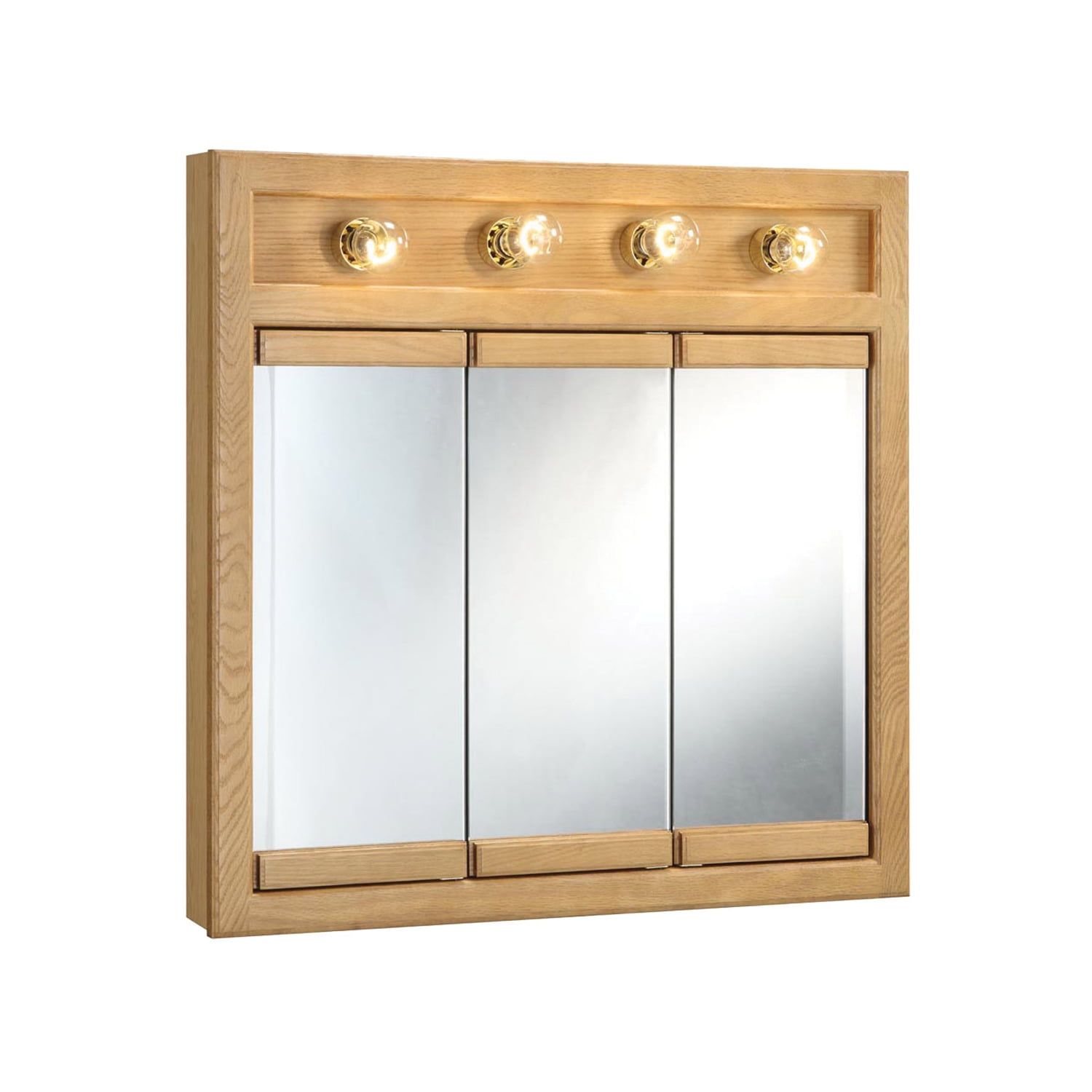Nutmeg Oak 30" Bathroom Medicine Cabinet with Lights and Mirrors