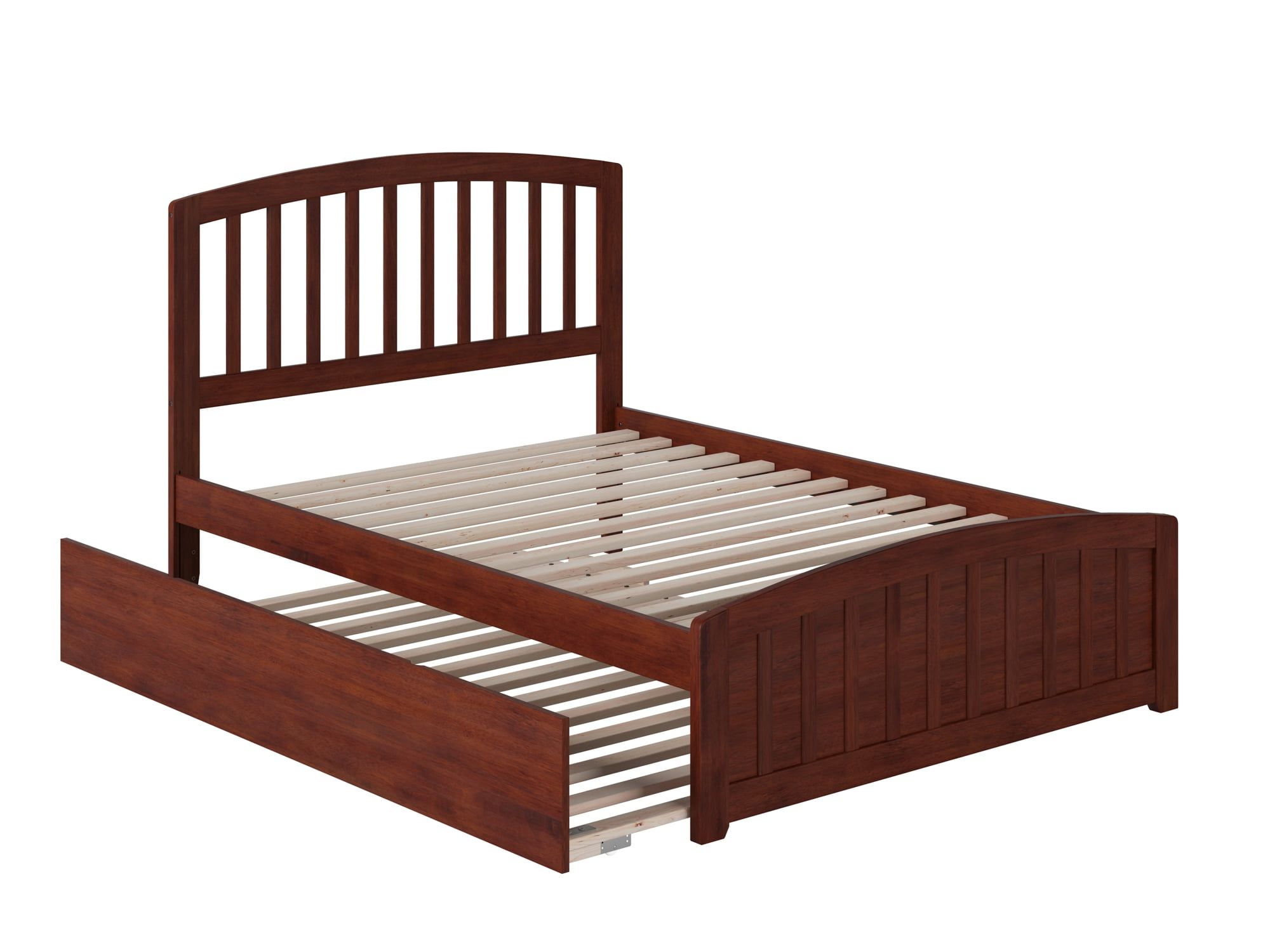 Richmond Walnut Full Platform Bed with Trundle and Slatted Headboard