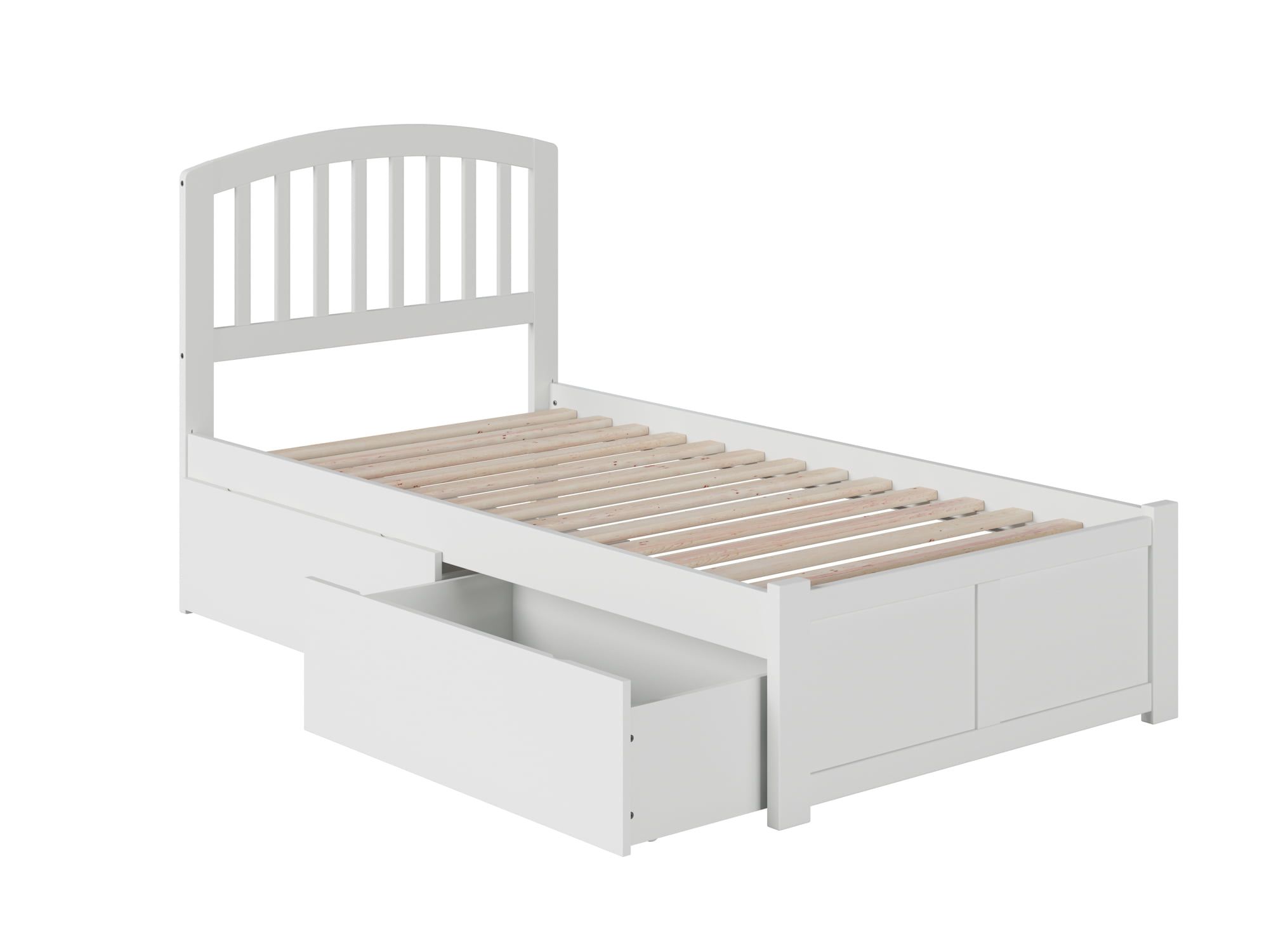 White Twin Wood Platform Bed with Storage Drawers