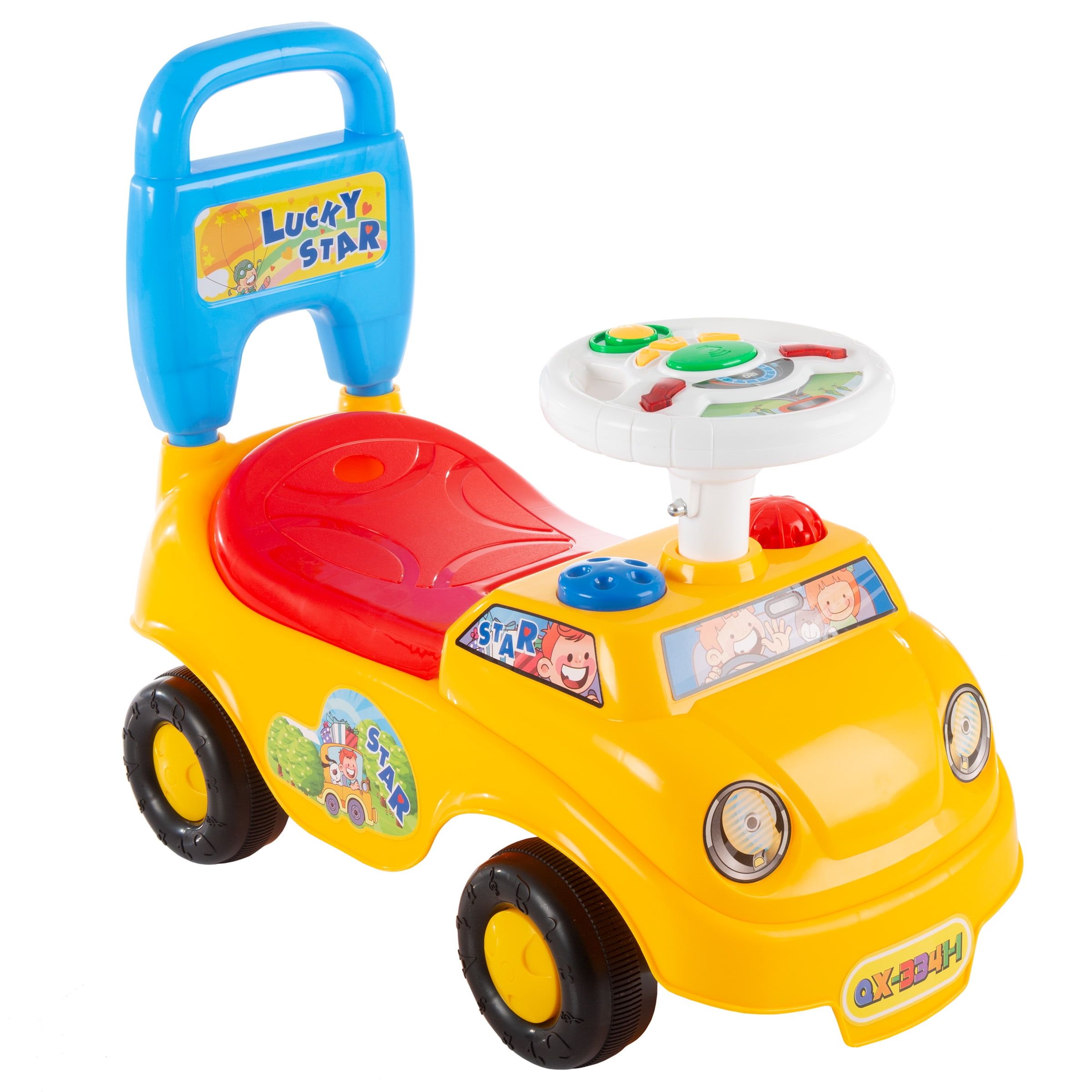 Yellow and Red Ride-On Activity Car with Lights and Sounds