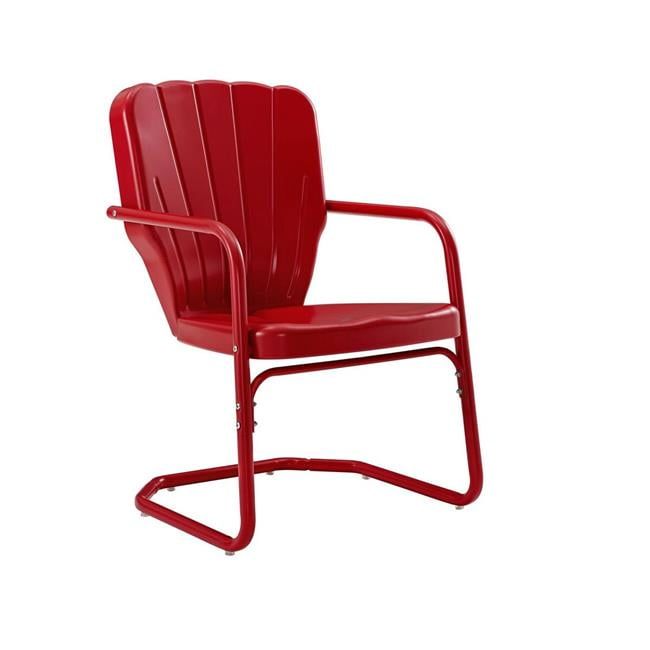 Retro Bright Red Gloss Metal Outdoor Chair Set of 2