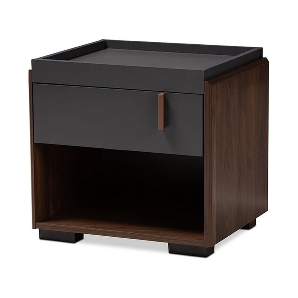 Contemporary Two-Tone Gray and Walnut 1-Drawer Nightstand