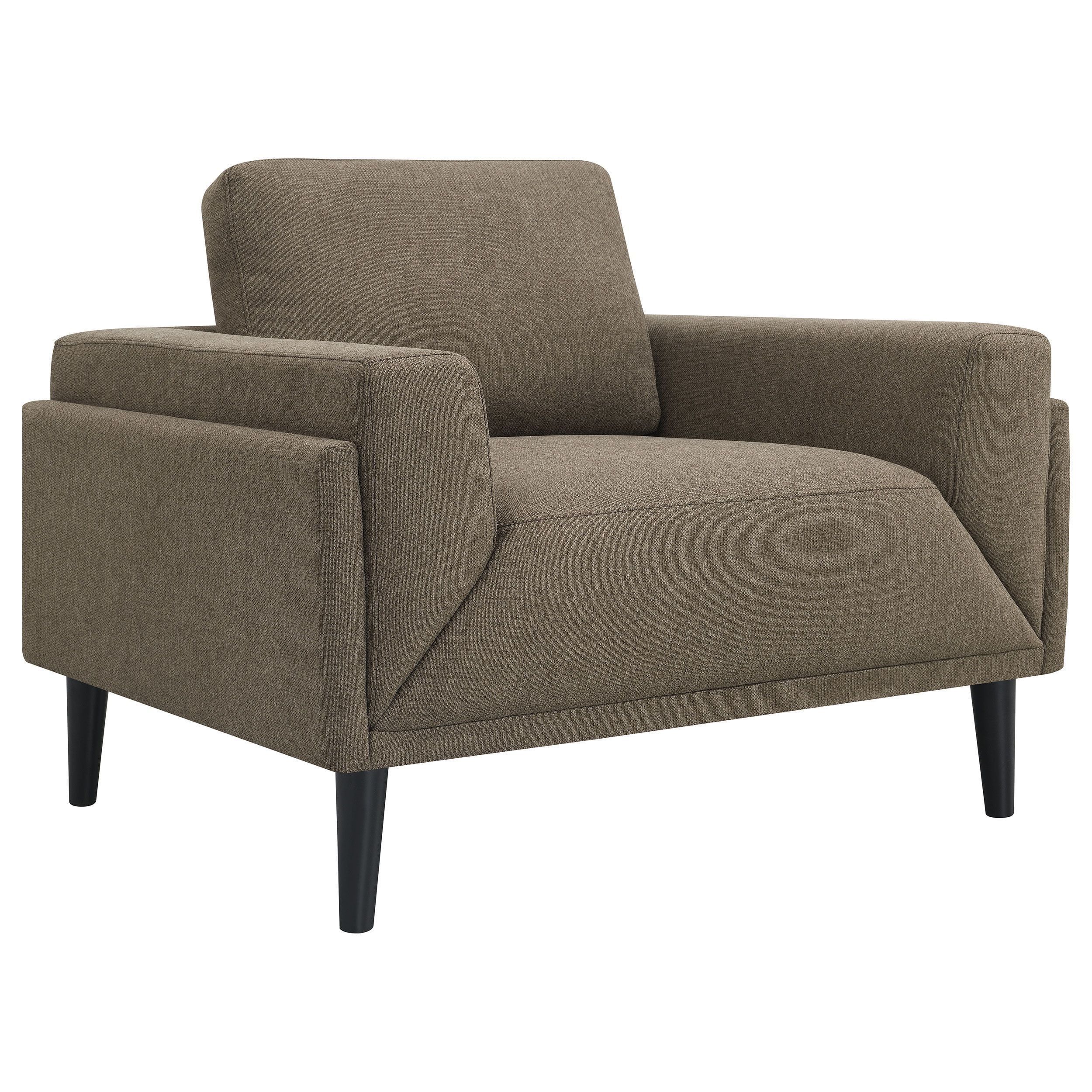 Brown Upholstered Modern Accent Chair with Track Arms