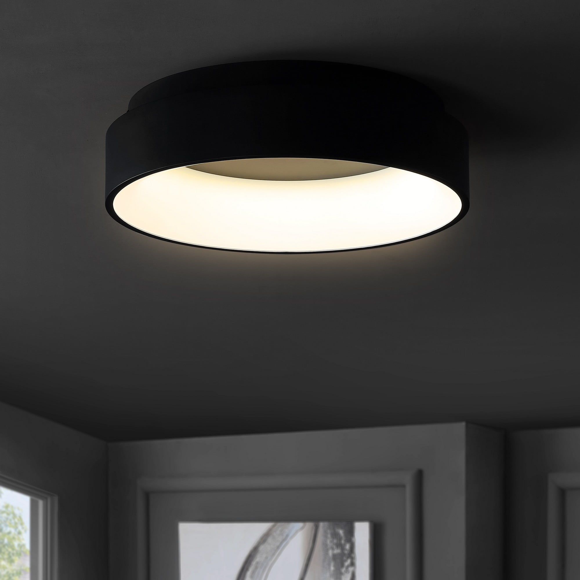 Black Drum 17.7" Integrated LED Flush Mount Ceiling Light