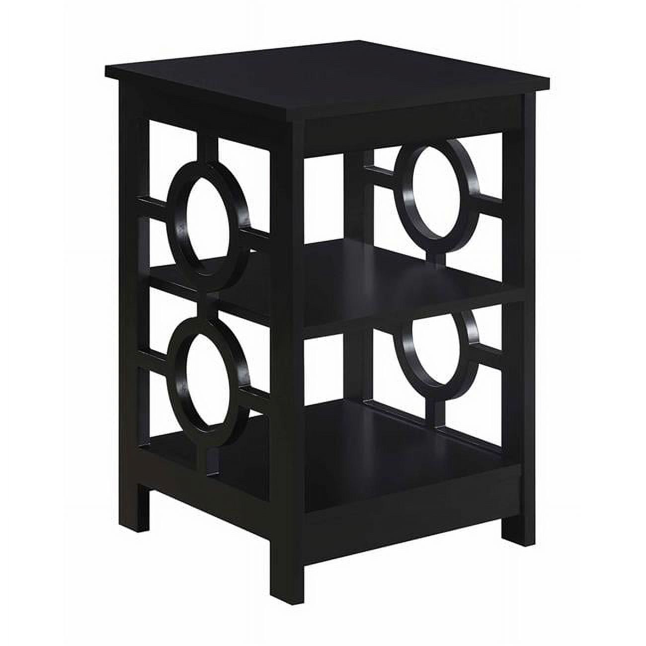 Sleek Black Square Ring End Table with Circle Cut-Outs