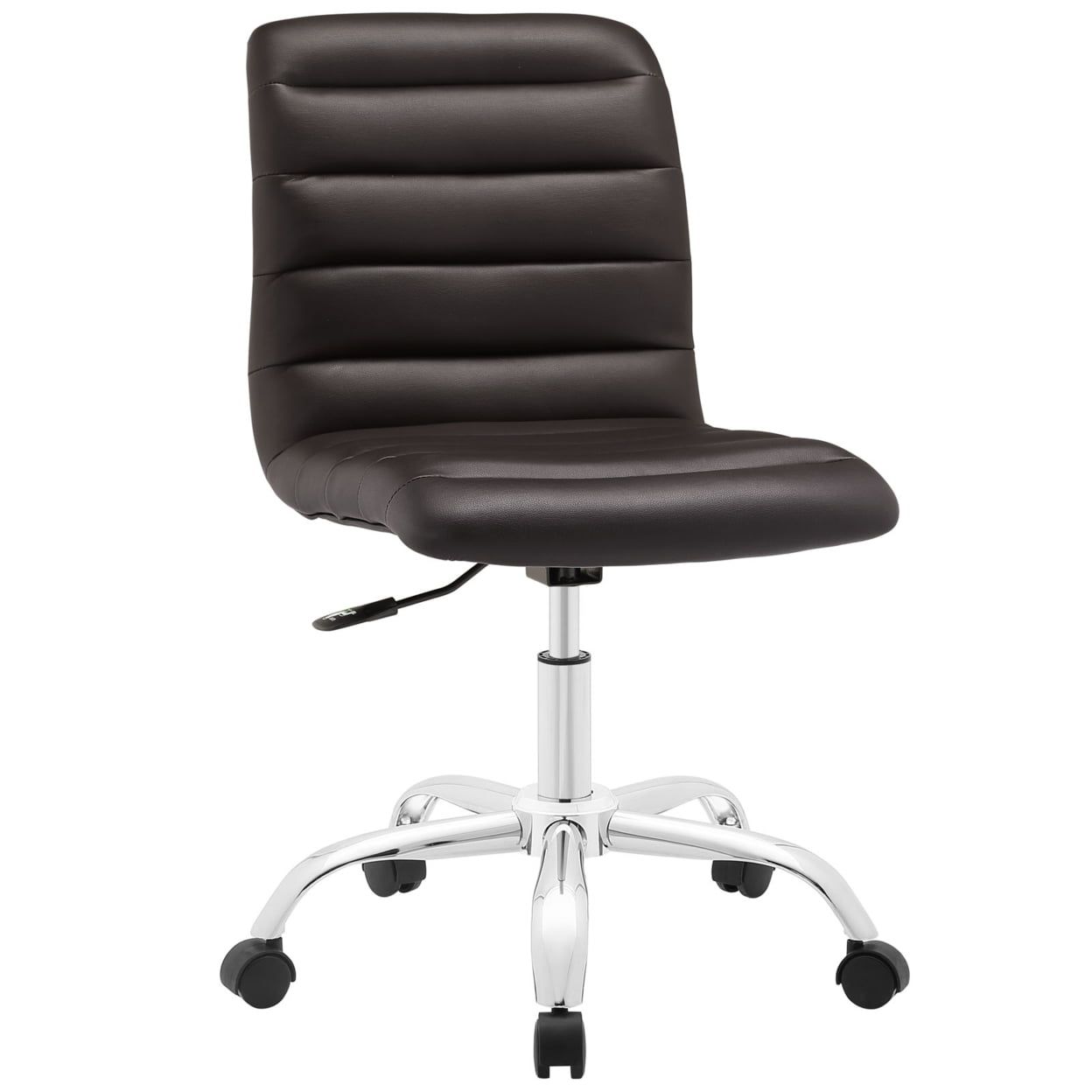 Brown Vinyl Armless Swivel Office Chair with Metal Frame