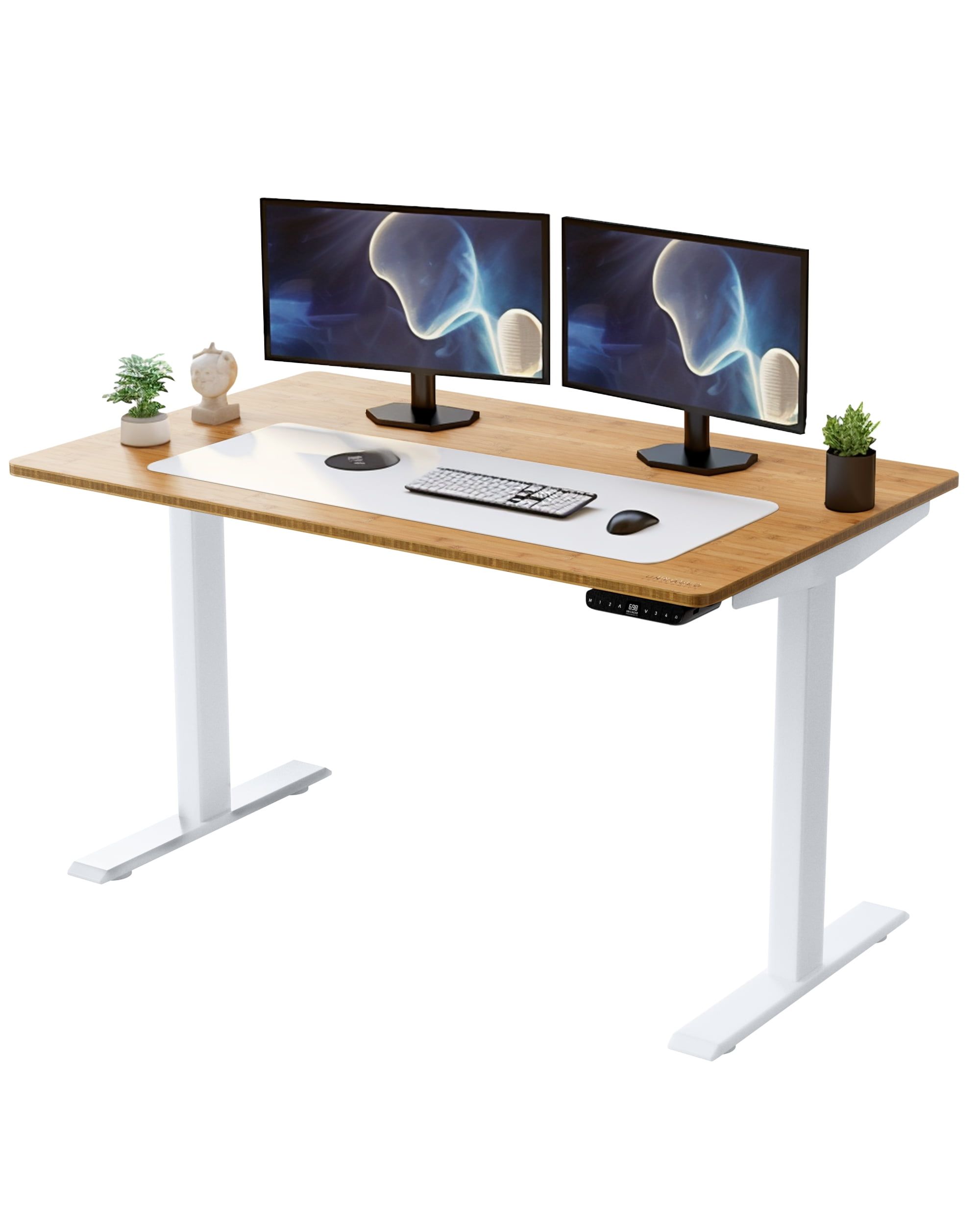 ErgoFlex Bamboo Electric Adjustable Height Desk with Drawer, Off-White