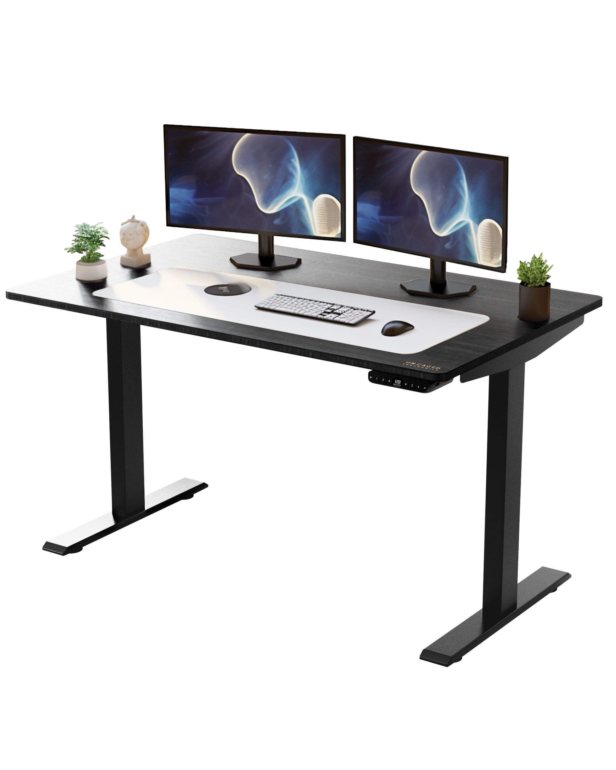 ErgoFlex 48"x30" Dual Motor Electric Adjustable Black Bamboo Standing Desk with Keyboard Tray