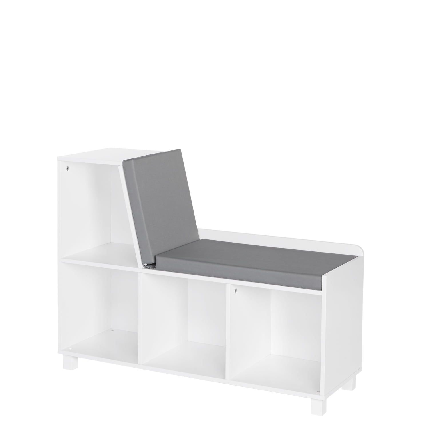 White MDF Kids Storage Bench with Gray Cushion and Cubbies