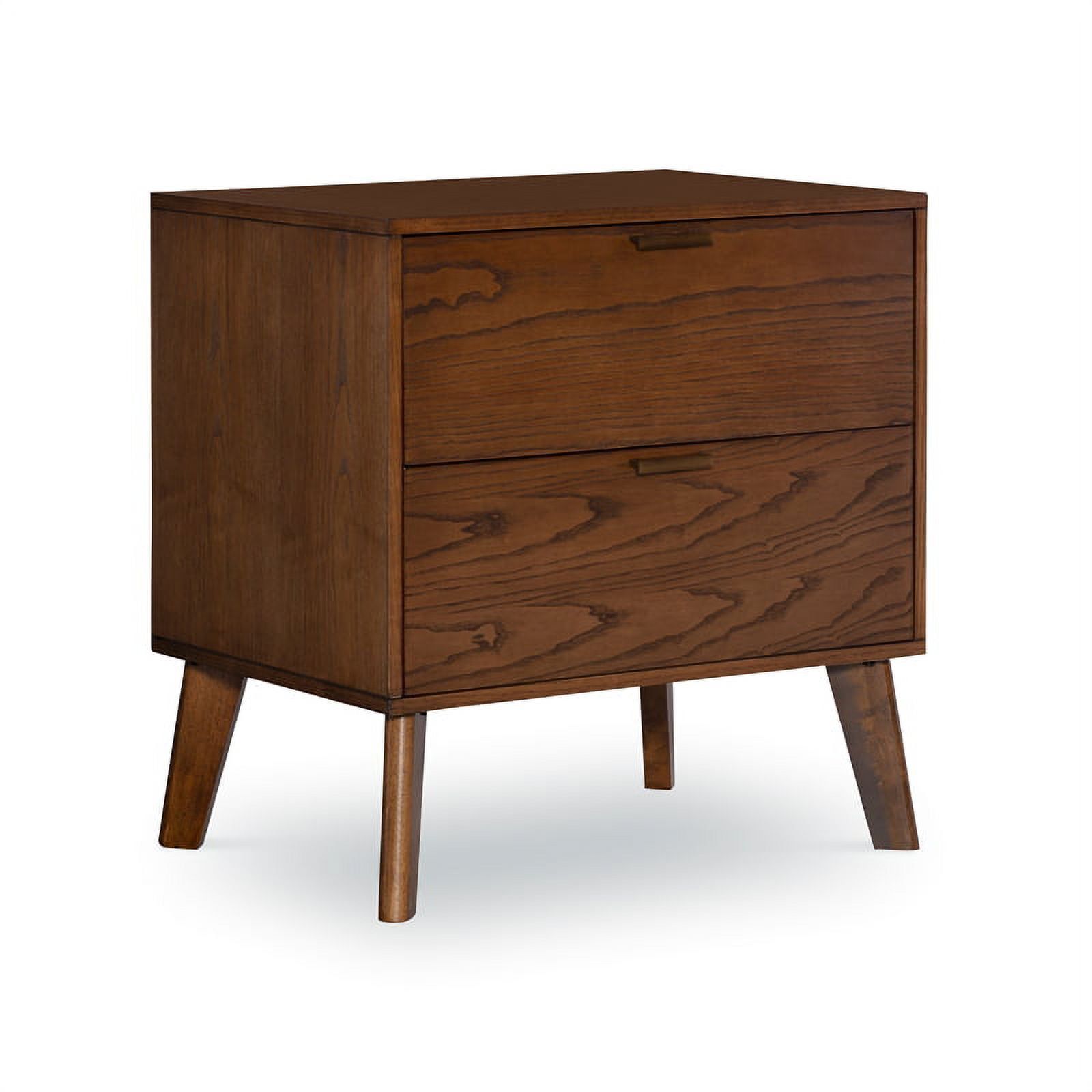 Mid-Century Walnut Brown Ash Veneer 2-Drawer Nightstand