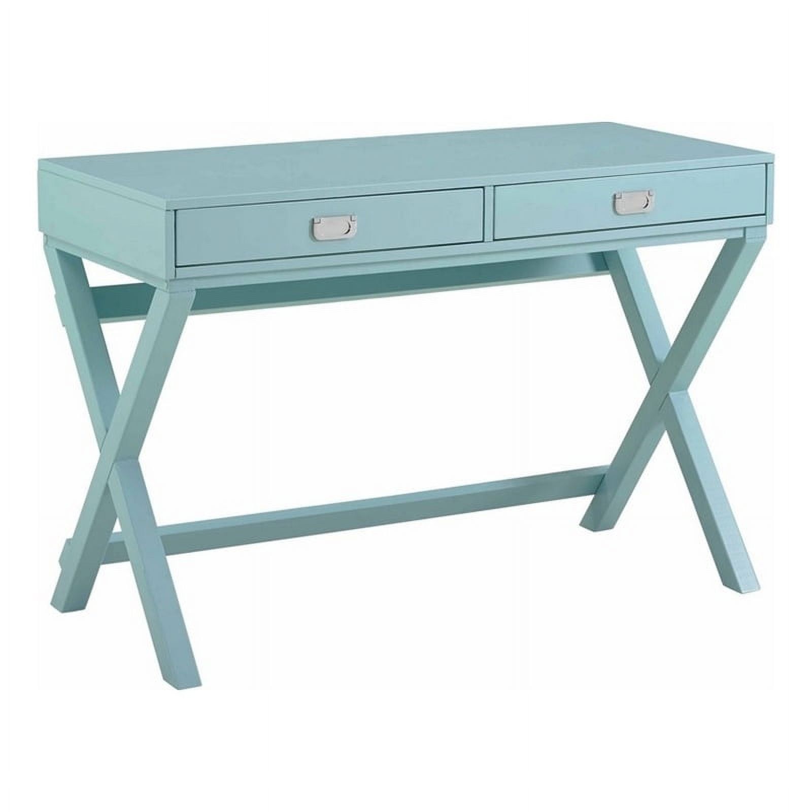 Bright Blue Pine Wood Campaign Writing Desk with Dual Drawers