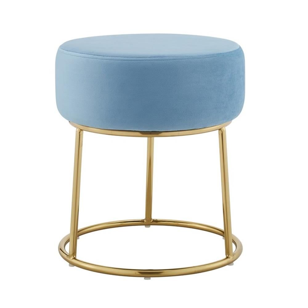 Elegant Light Blue Velvet Vanity Stool with Gold Chrome Base