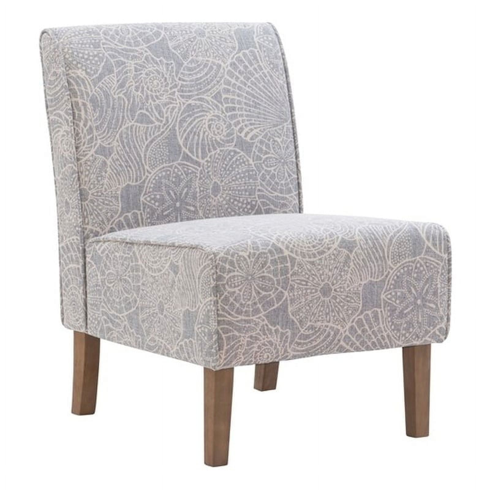 Stone Gray Coastal Upholstered Slipper Chair with Wood Legs