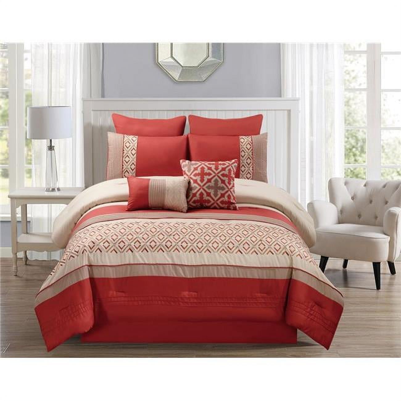 Janna Spice and Taupe Embroidered King Comforter Set