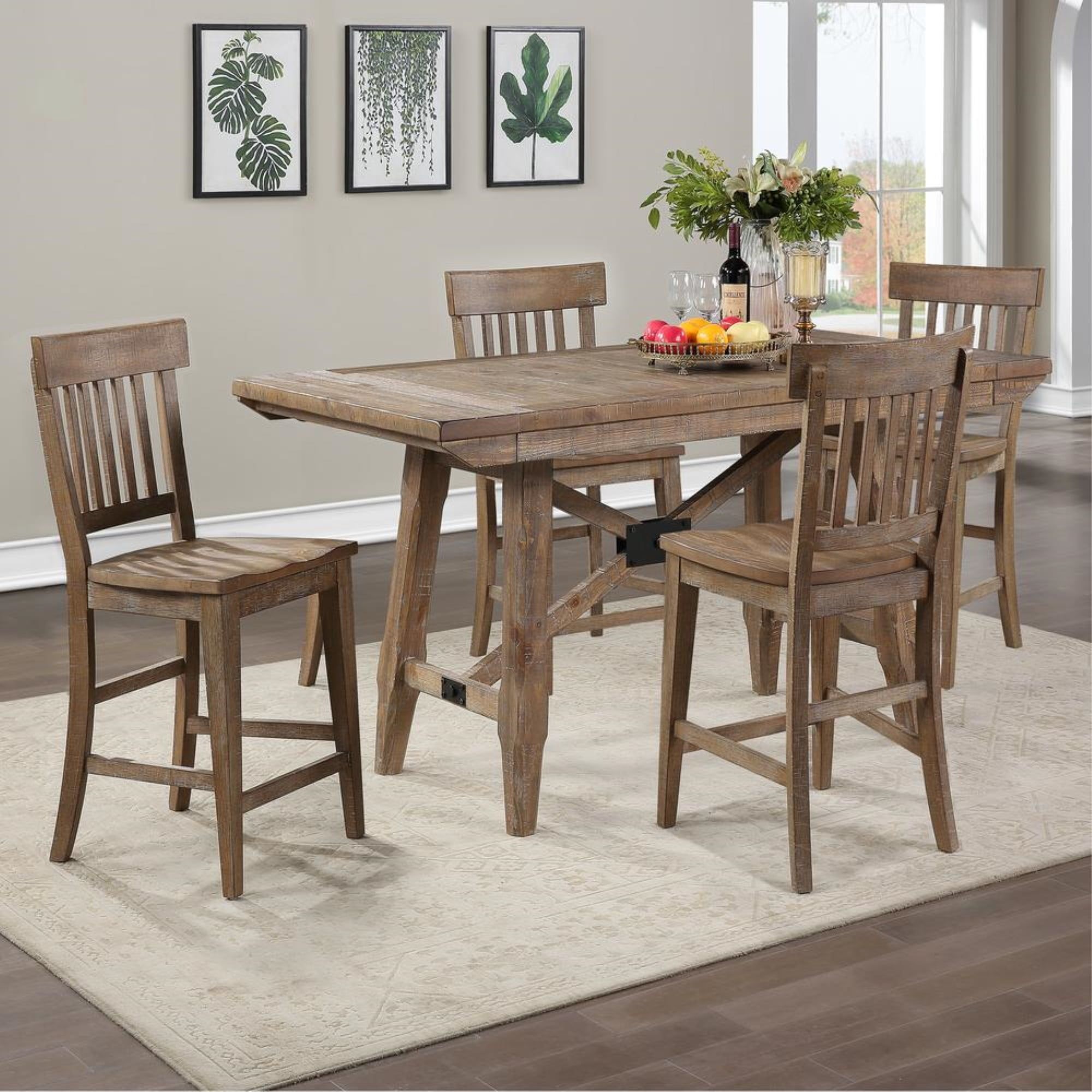 Riverdale Light Brown Distressed Wood Counter Height 5-Piece Dining Set