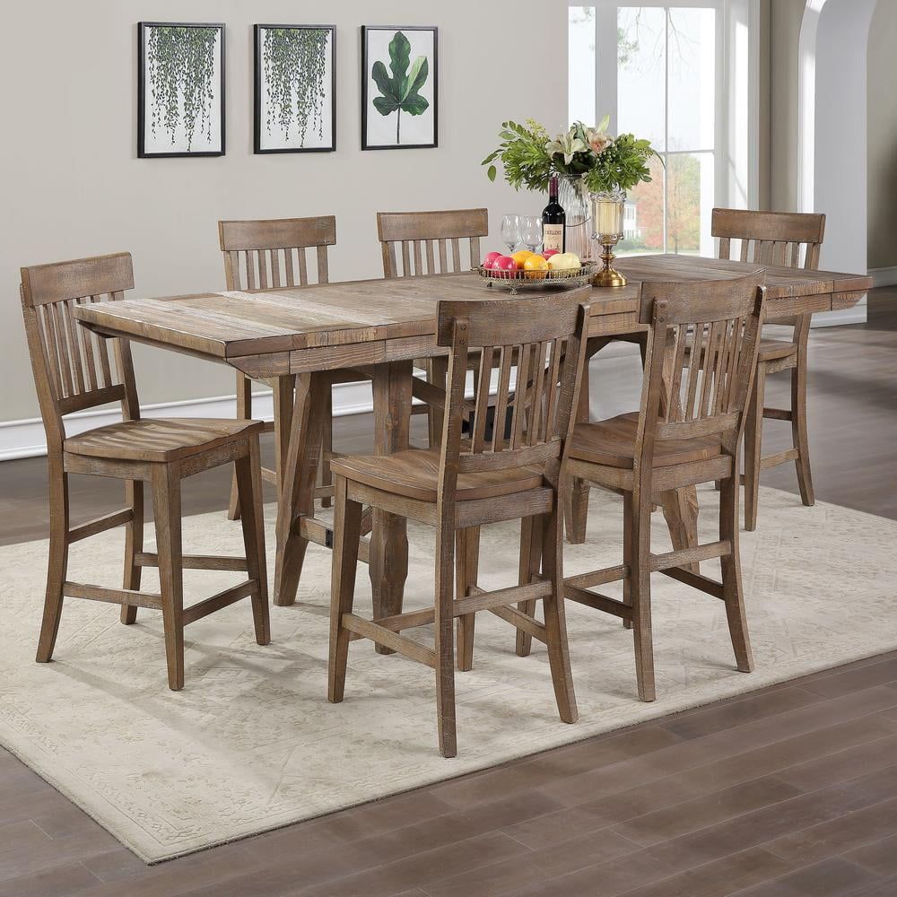 Riverdale Light Brown Distressed Wood Counter Height 7-Piece Dining Set