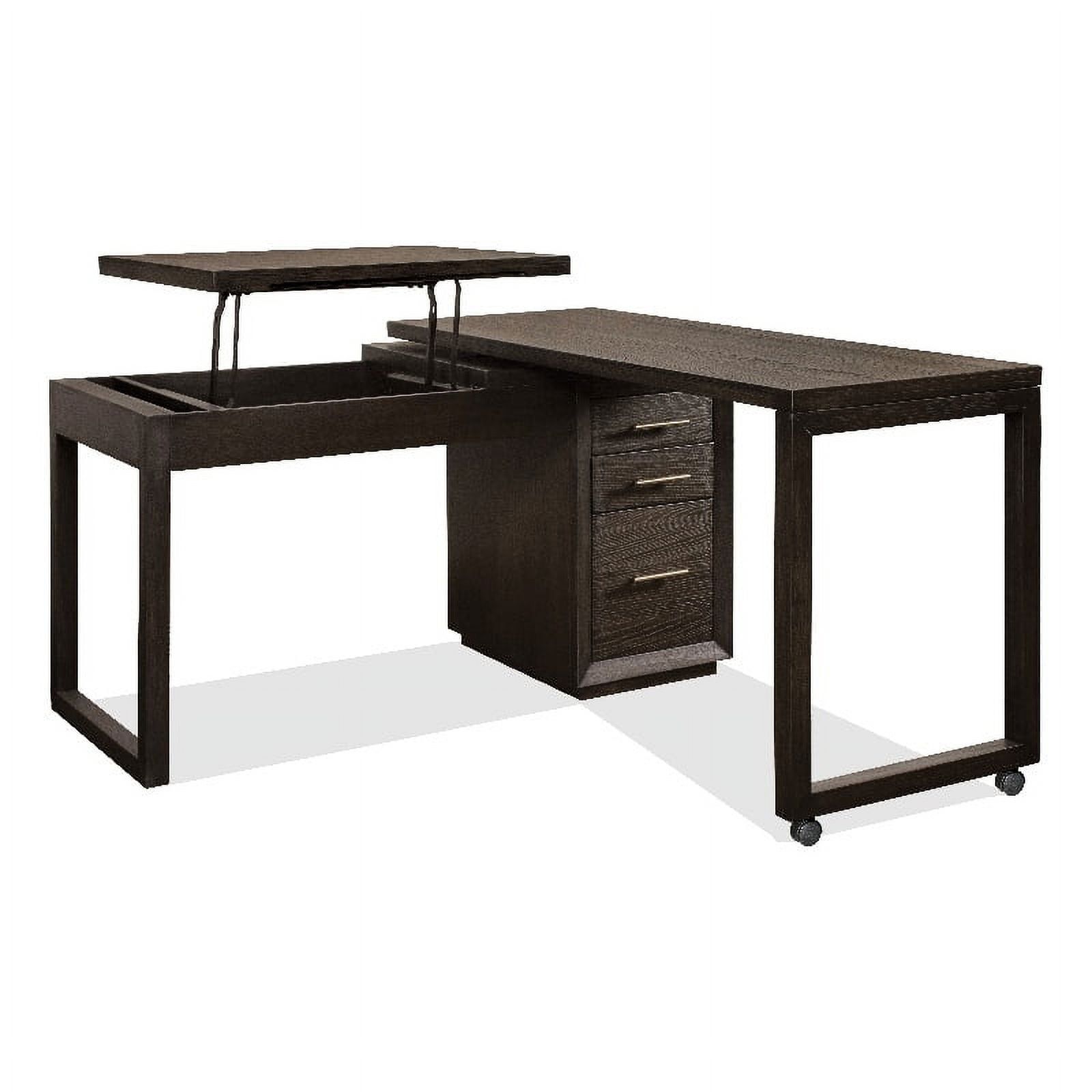 Modern Dark Brown Wood Corner Writing Desk with Filing Cabinet