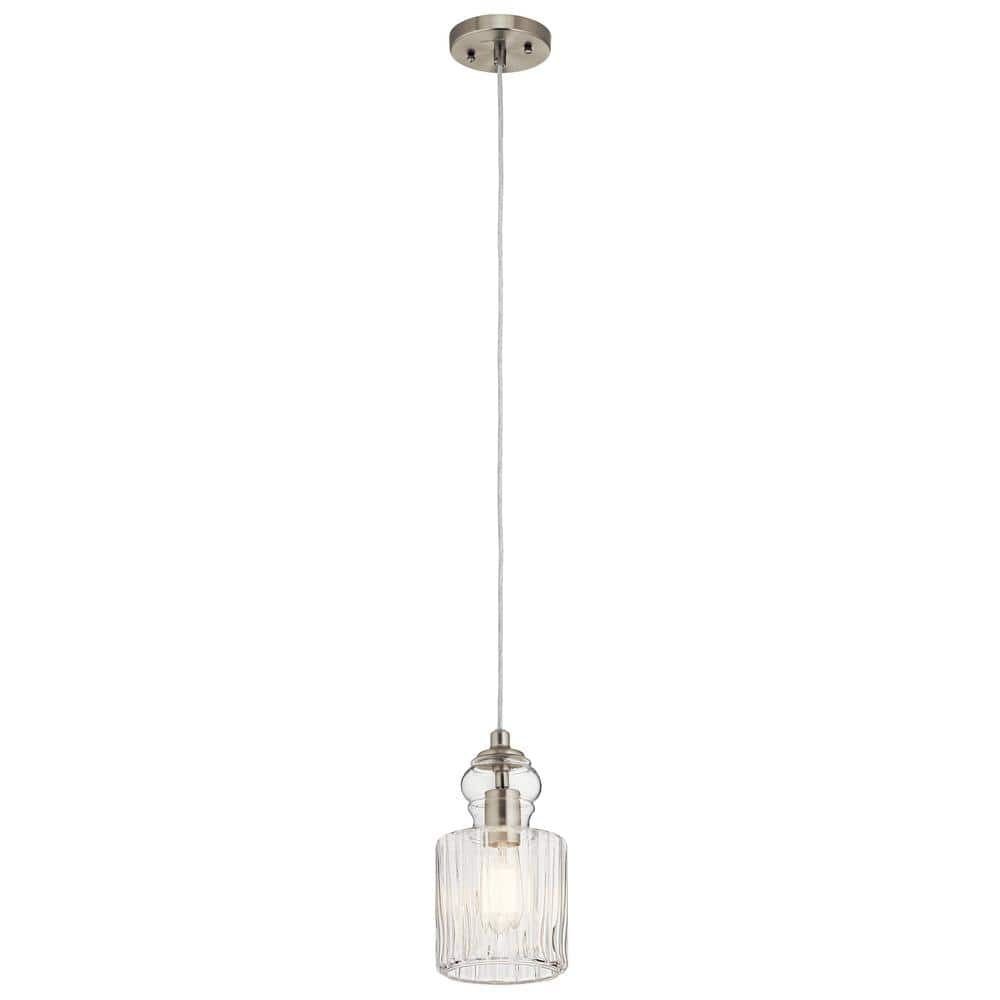 Brushed Nickel Mini Pendant with Clear Ribbed Glass Shade