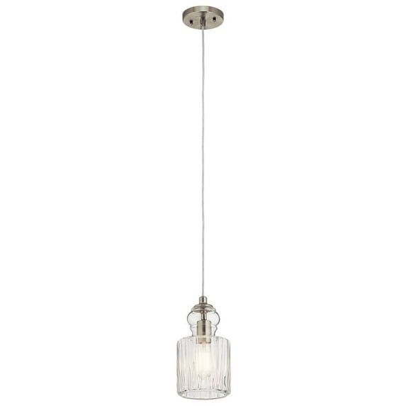 Brushed Nickel Mini Pendant with Clear Ribbed Glass Shade