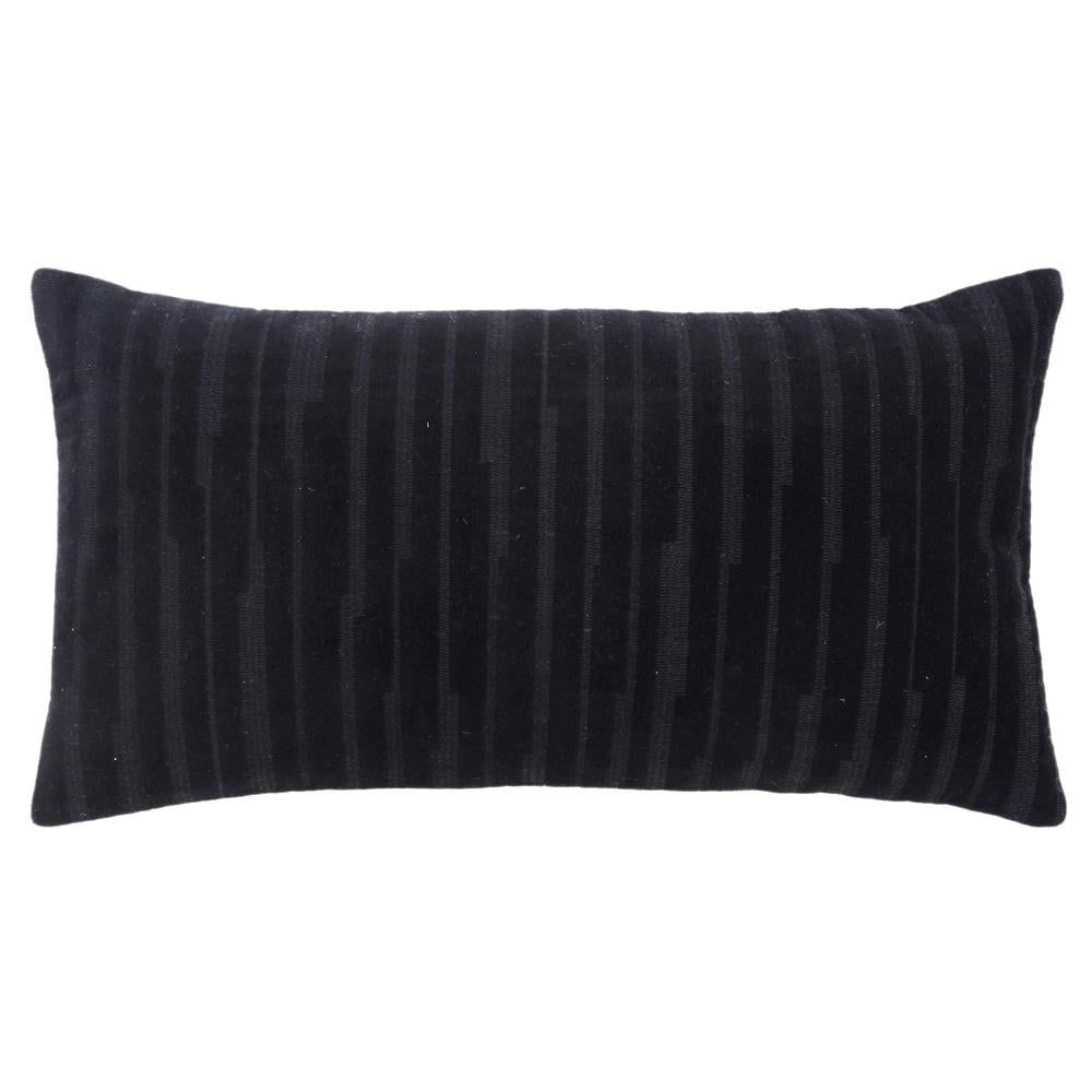 Black Rectangular Embroidered Cotton Velvet Accent Pillow