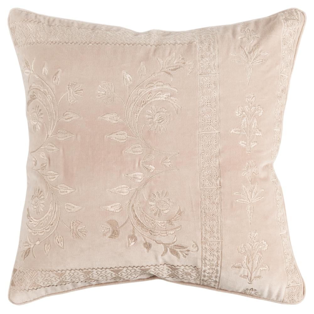 Blush Embroidered Cotton Velvet Standard/Queen Pillow Cover