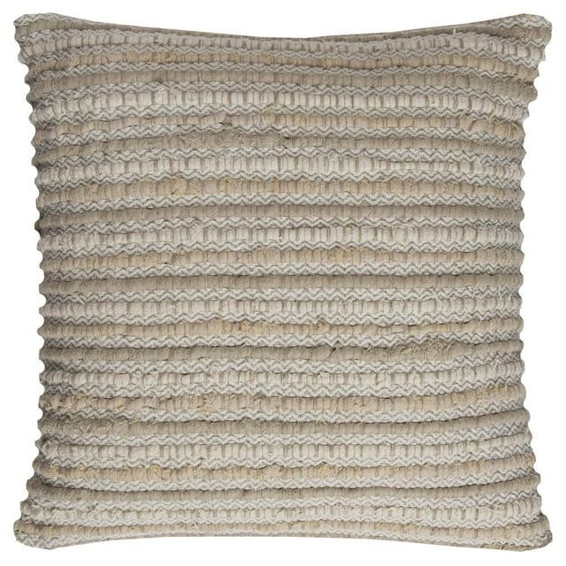 Cozy Woven Stripe 20" Square Linen-Cotton Blend Pillow in Natural