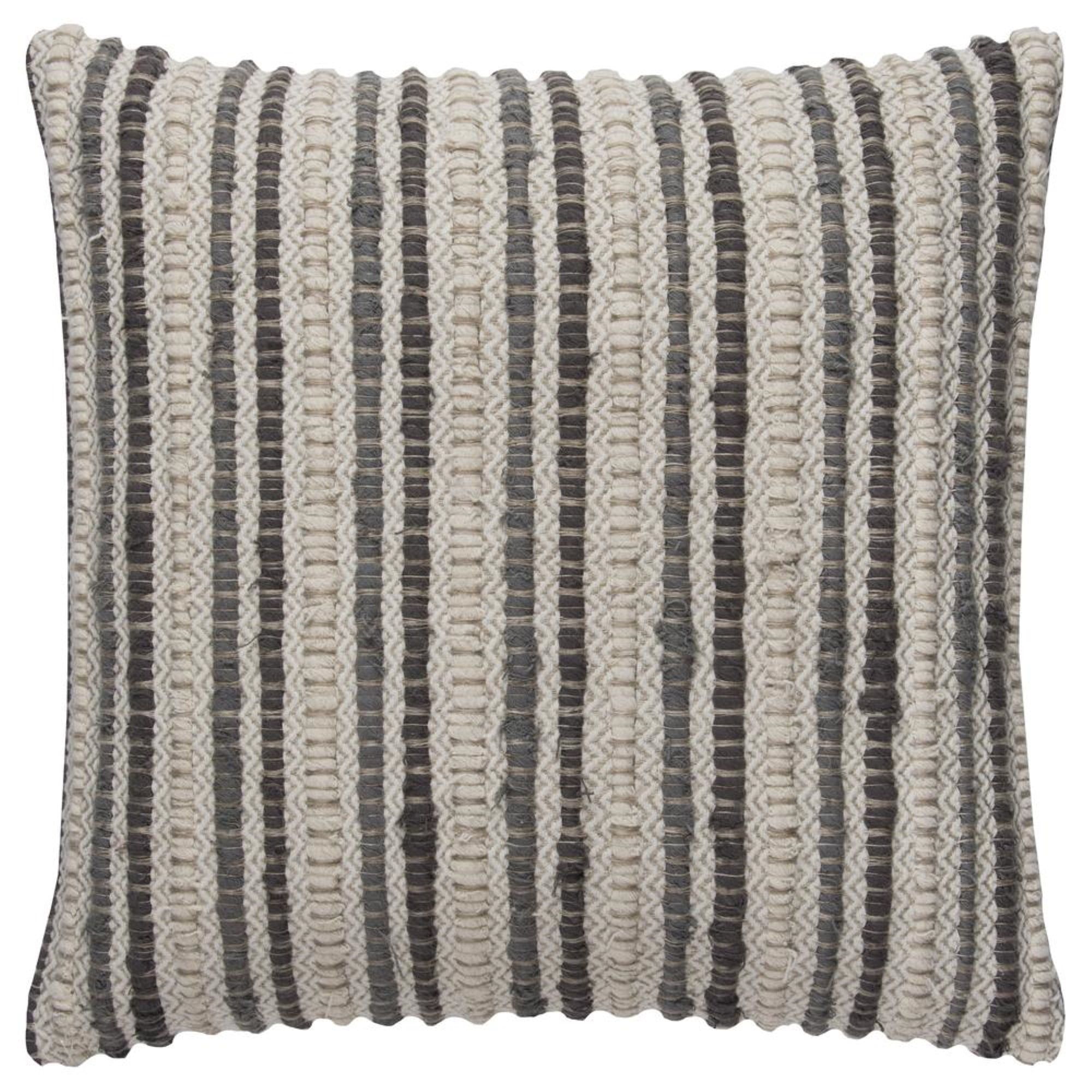Gray and Natural Textured Cotton Linen Square Pillow