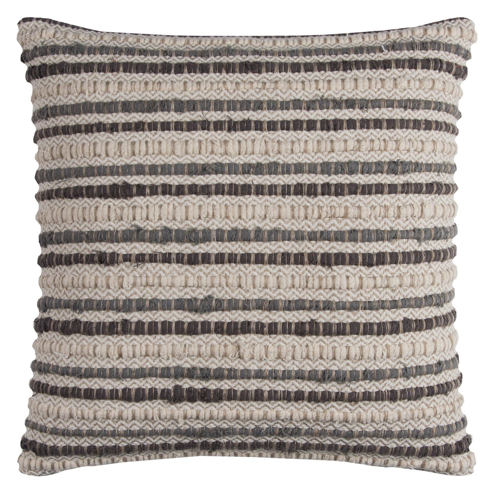 Gray and Natural Textured Cotton Linen Square Pillow