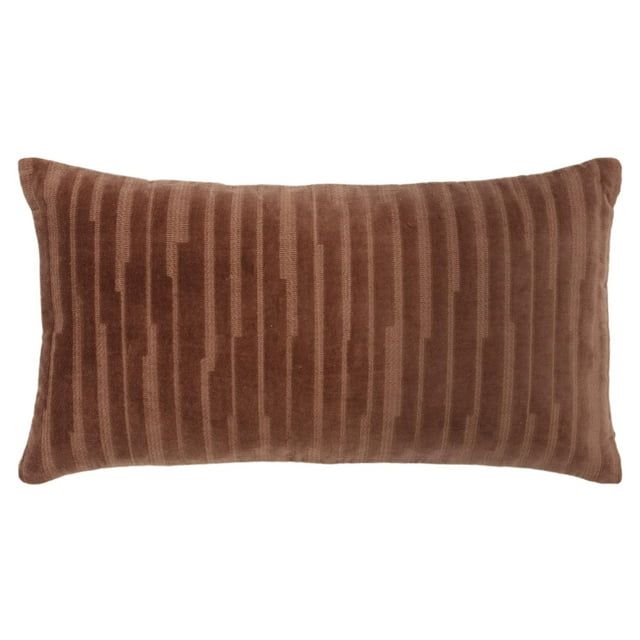 Brown Cotton Velvet Embroidered Transitional Throw Pillow 14" x 26"