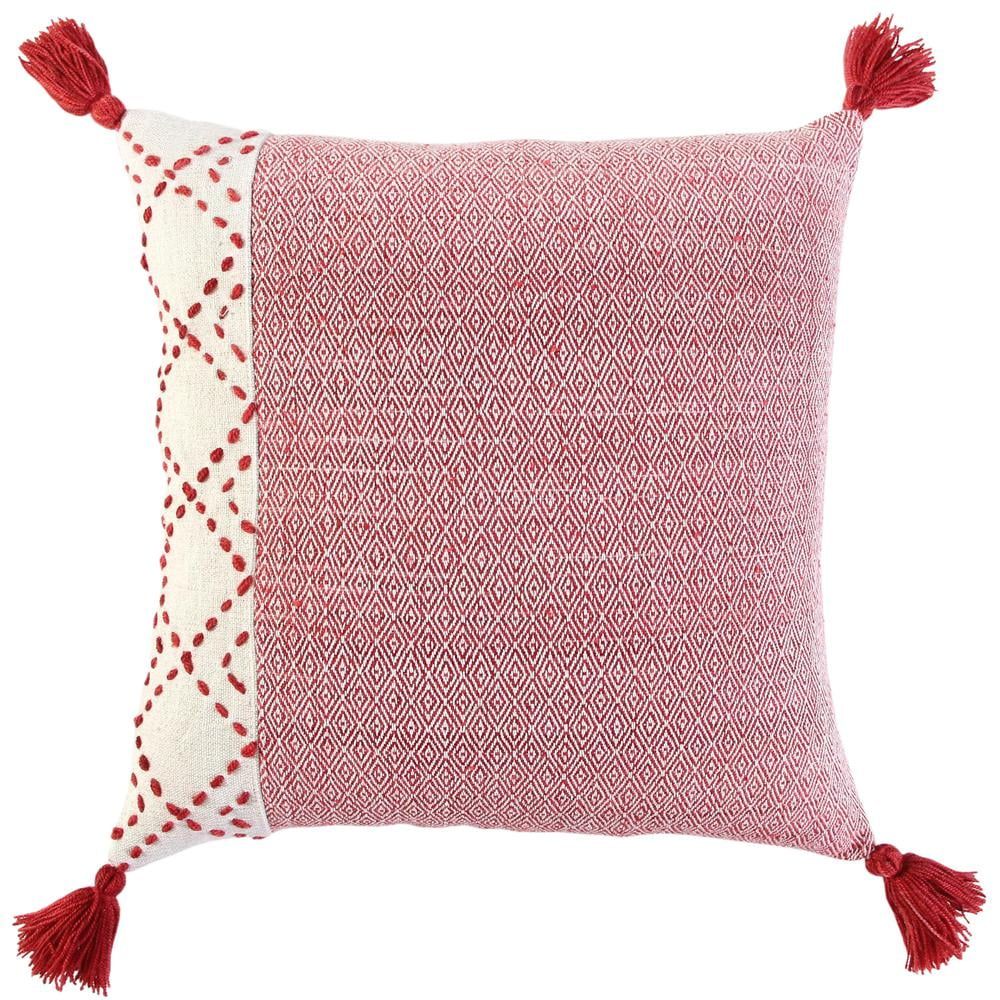 Ivory and Red 20" Polyester Color Block Pillow Cover