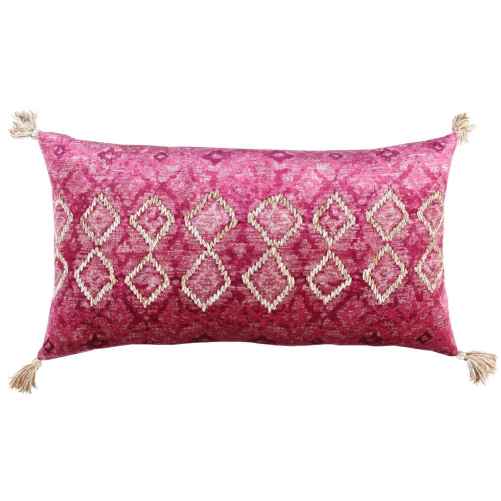 Pink and Ivory Embroidered Cotton Velvet Pillow Cover