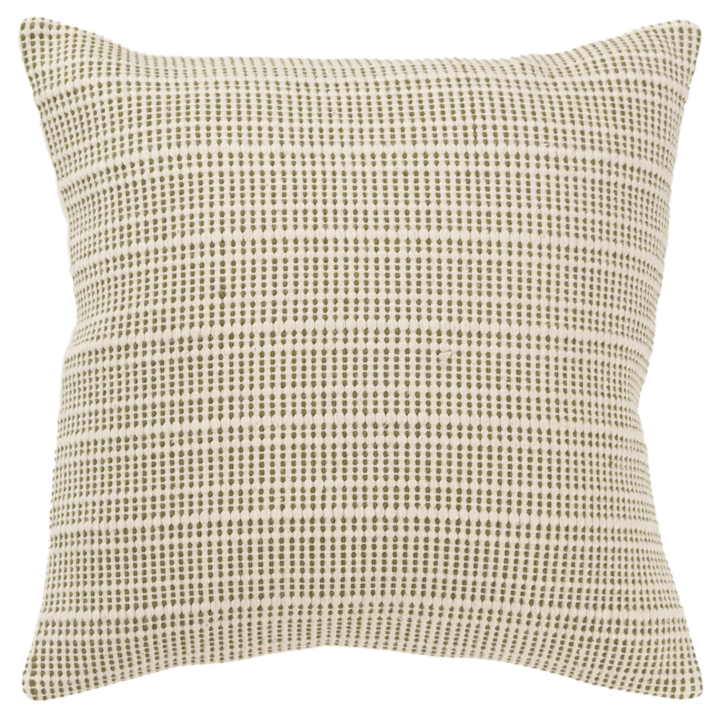 Green and Natural 20" Cotton Stripe Woven Throw Pillow