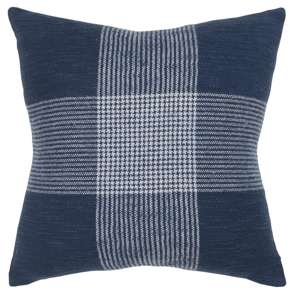 Indigo and White Plaid Cotton 20" x 20" Pillow Cover