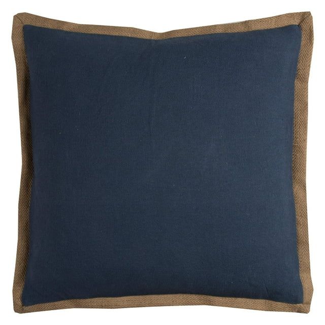 Indigo Blue Cotton Jute Square Decorative Pillow 22" x 22"