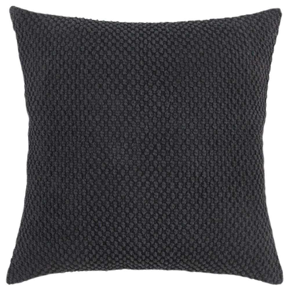 Black Cotton Textured Square Throw Pillow with Zipper