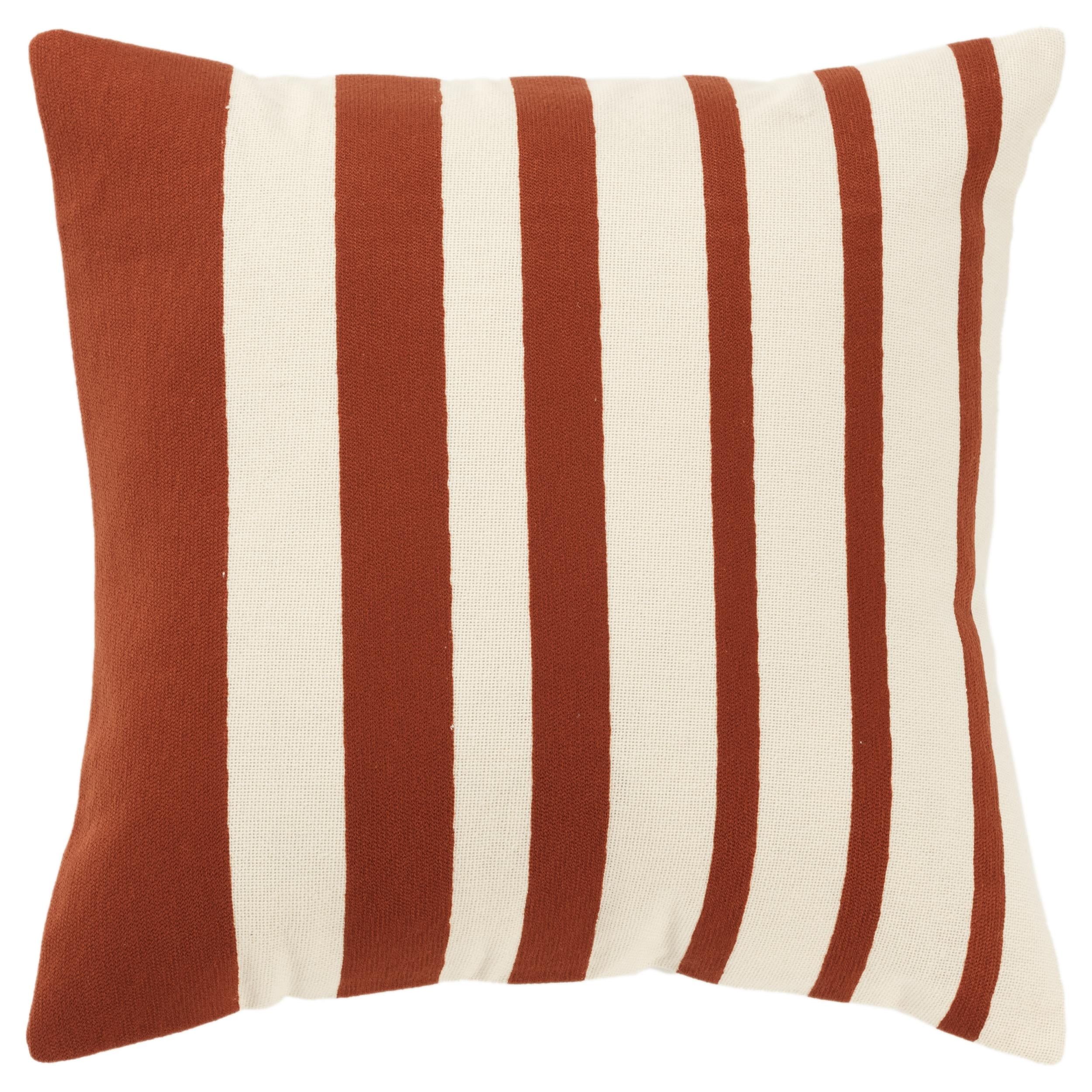 Terracotta and Natural Embroidered Stripe Throw Pillow 20" x 20"