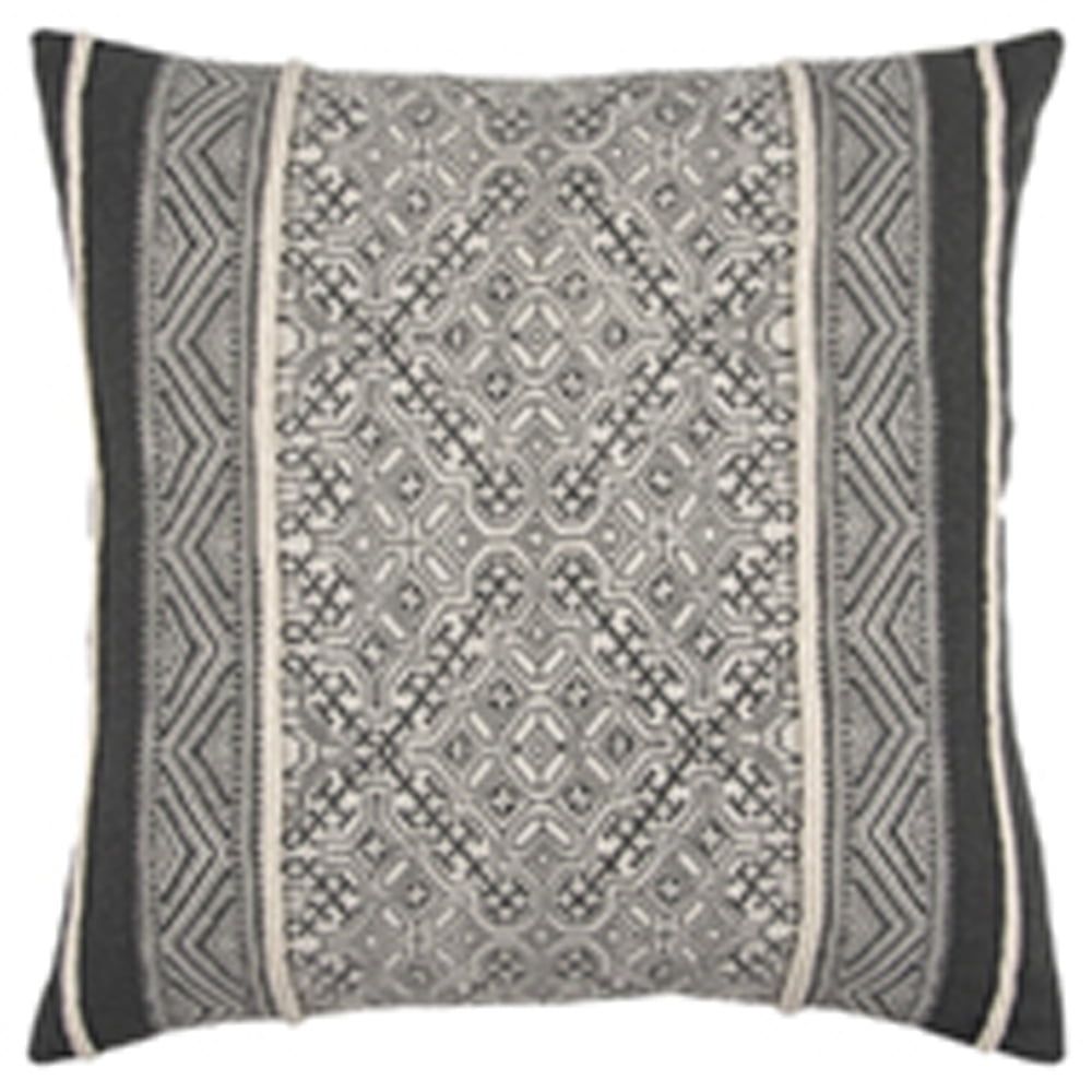 Tribal Patterned 20" Black and Natural Cotton Pillow Cover