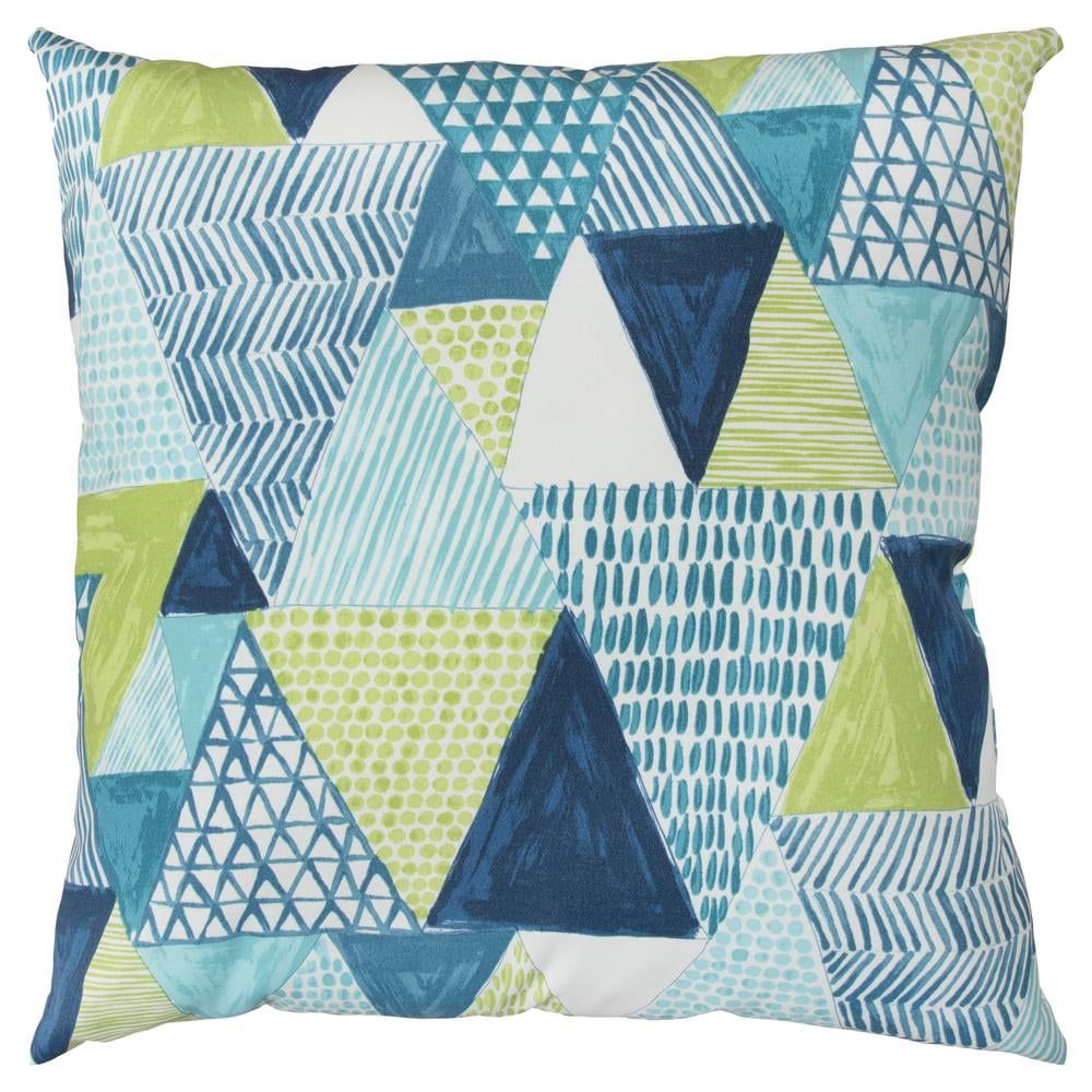 Teal and Blue Geometric Outdoor Square Pillow, 22" x 22"