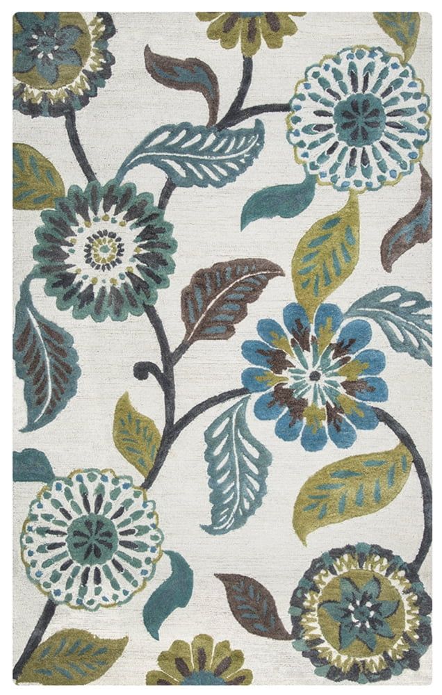 Blue and Gray Hand-Tufted Wool Floral Area Rug