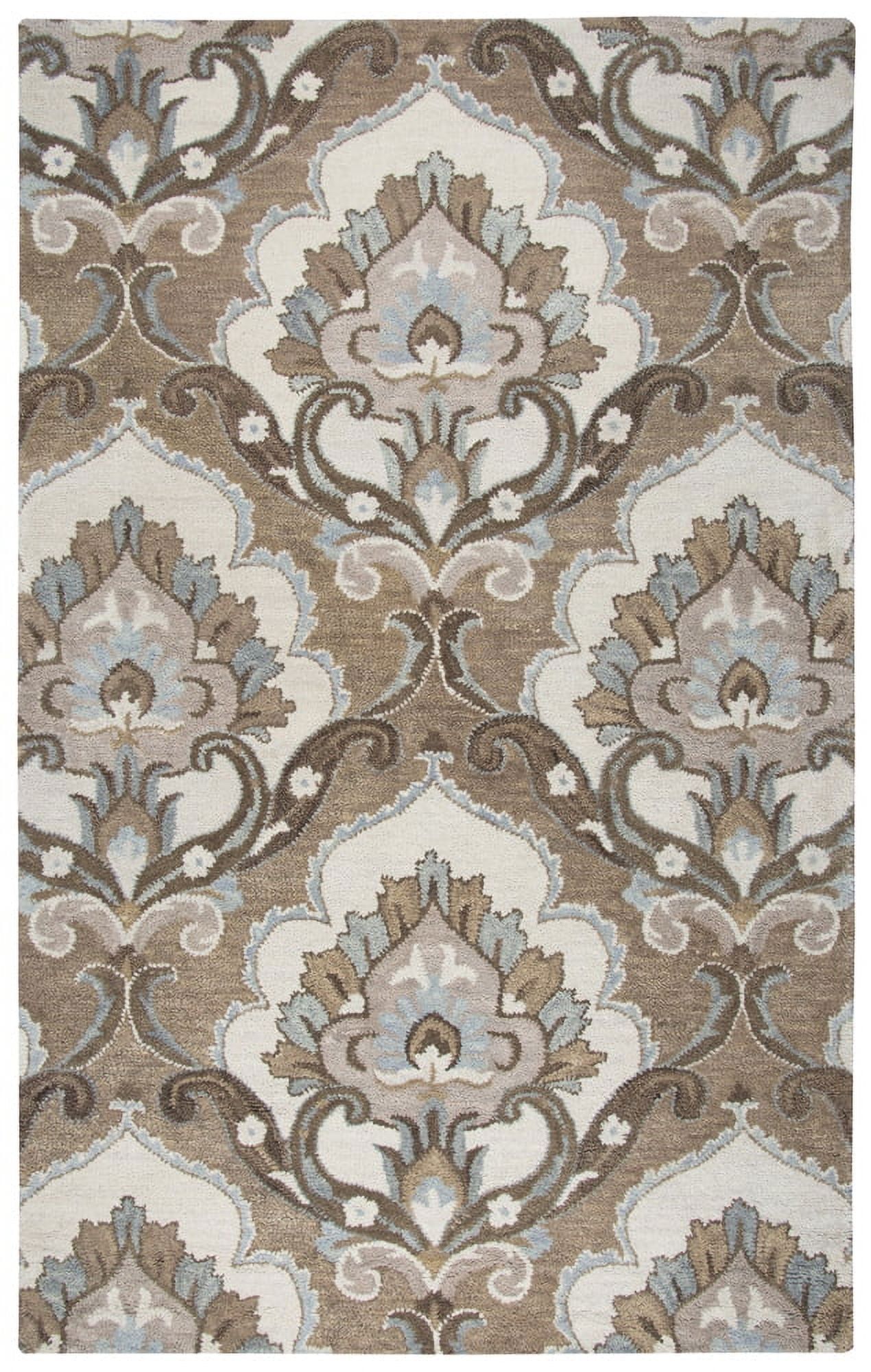 Ivory and Mocha Hand-Tufted Wool Medallion Area Rug