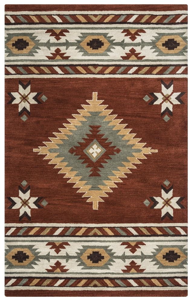 Southwest Rust and Beige Hand-Tufted Wool Area Rug 5' x 8'