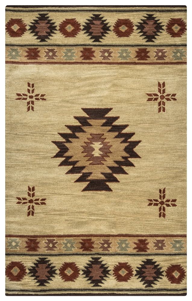 Handmade Beige and Brown Wool 10' x 14' Southwest Area Rug