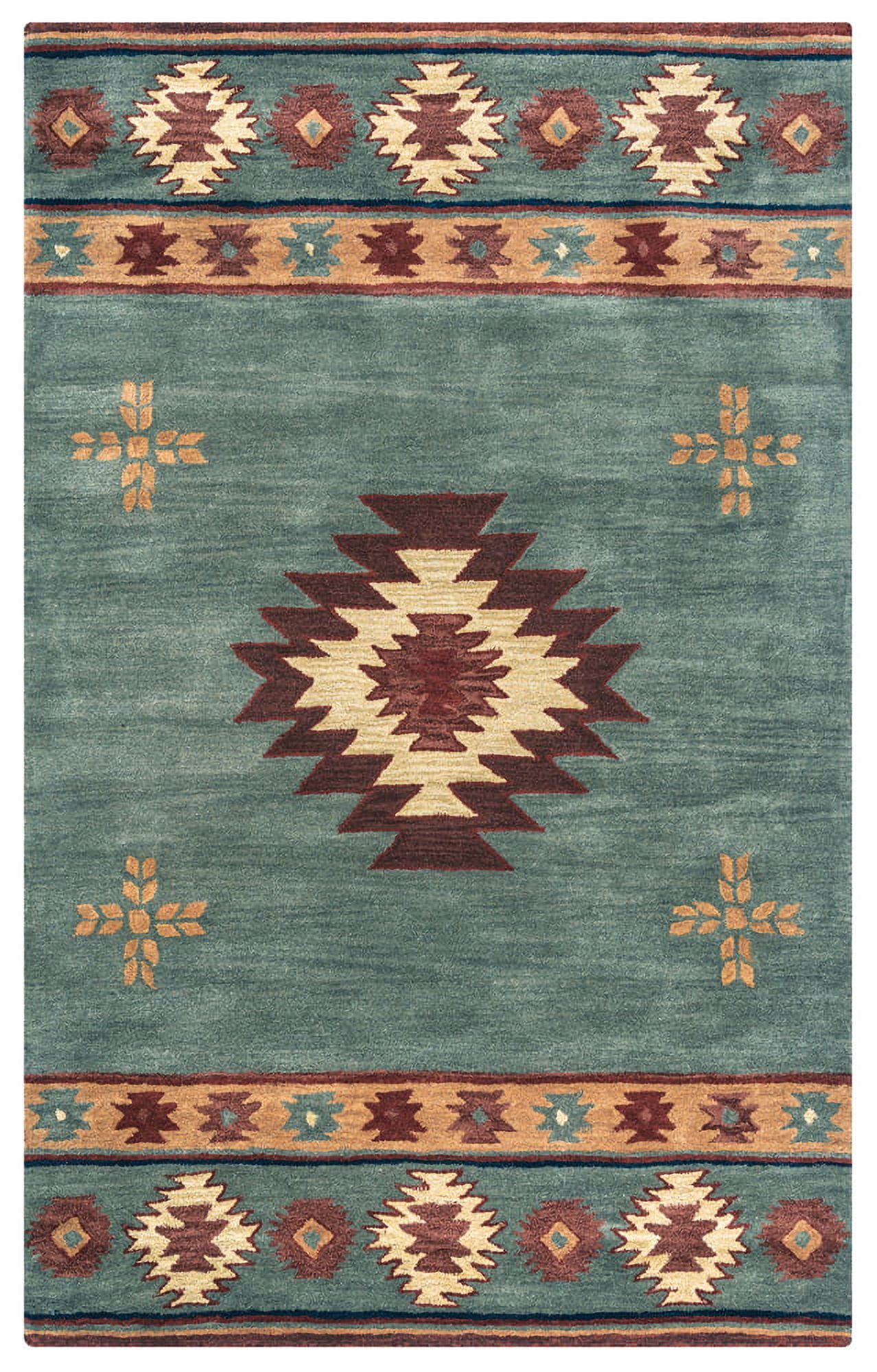 Blue Hand-Tufted Wool Southwestern Area Rug, 2' 6" x 8'