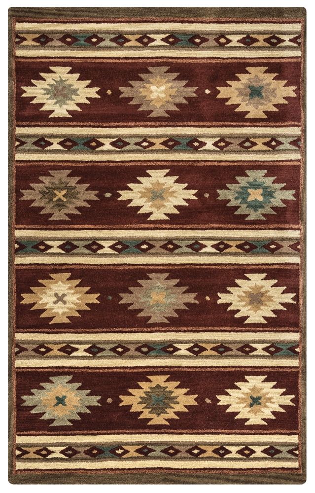 Hand-Tufted Southwestern Geometric Wool Rug in Rich Red, 5' x 8'